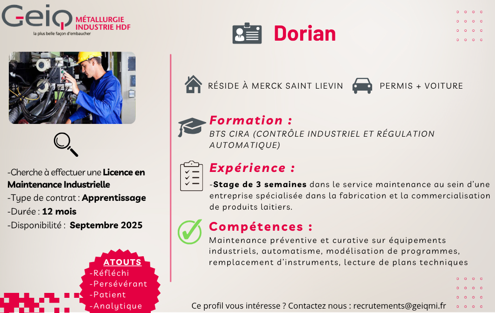 Recherche une alternance dans le domaine de la maintenance