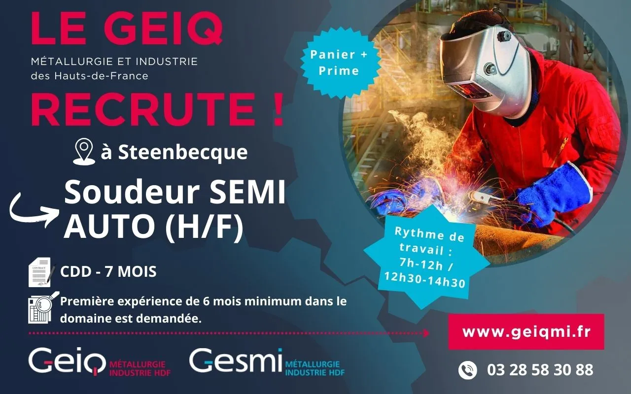 geiq-mi-offre d’emploi – soudeur semi auto à steenbecque Soudeur SEMI AUTO